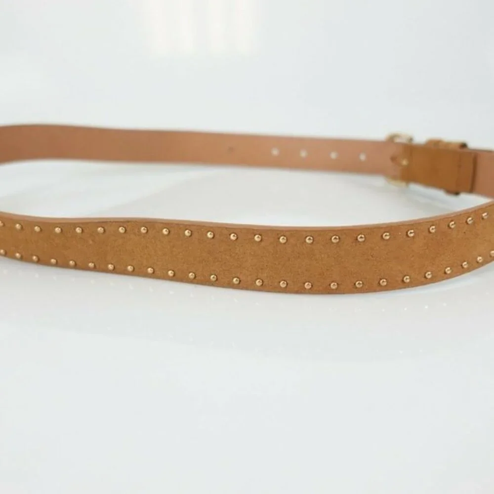 Y2K‎ Indie Sleaze Studded Belt 32 SMALL Tan Neutral Faux Suede MUDD Gold Buckle